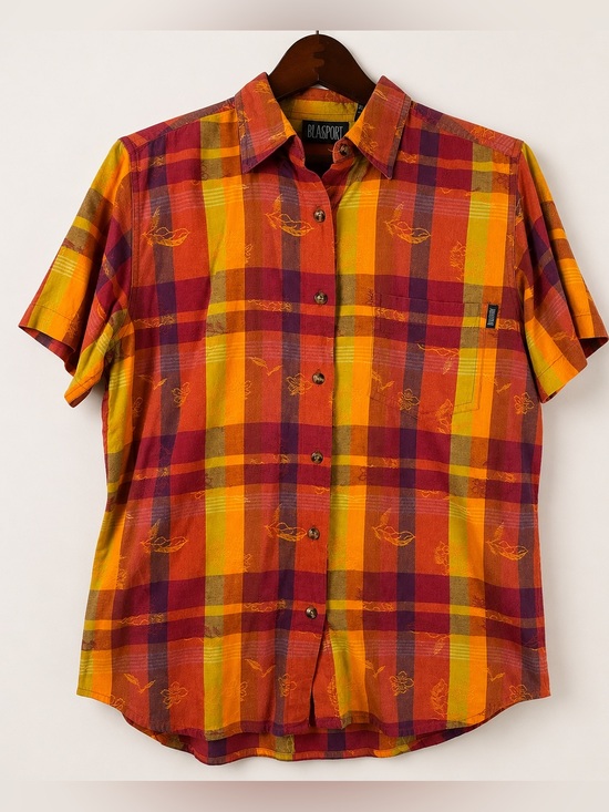 Blassport Tops - Vintage Blassport Plaid Leaf Jacquard Button Up Shirt Women M